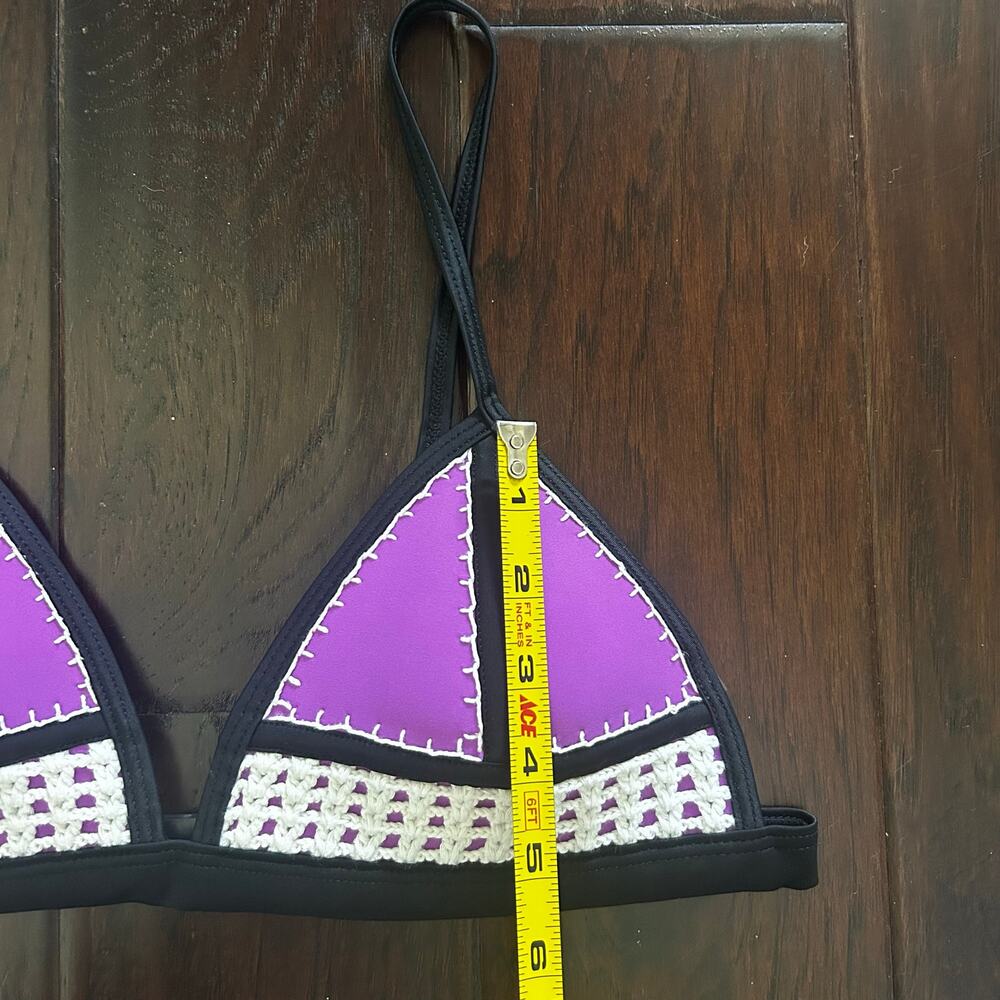 Y2K Purple Black White crochet bikini top Buckle back adjustable straps Festival - Picture 6 of 7